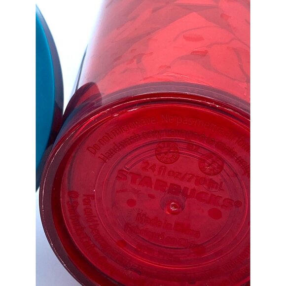 Starbucks Red Flowers Berries Abstract Faceted Cold Cup Tumbler 24 oz with Straw - Picture 5 of 7